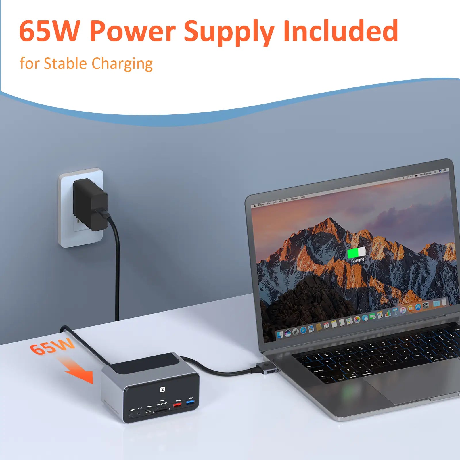 hdmi docking station for multiple monitors with 65w power supply